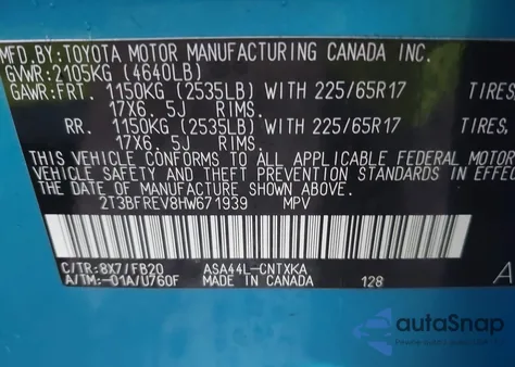 2017 Toyota Rav4 Le z USA, uszkodzony, nr VIN 2T3BFREV8HW671939